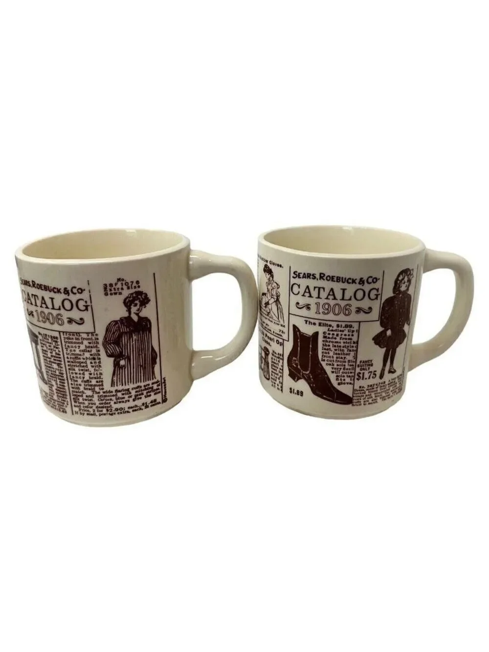 Sears Catalog Coffee Mug Cup Set Lot Vintage 1906 Advertising Ceramic Brown Gift